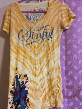 Sinful Yellow and Blue Zebra-Print Tee Dress